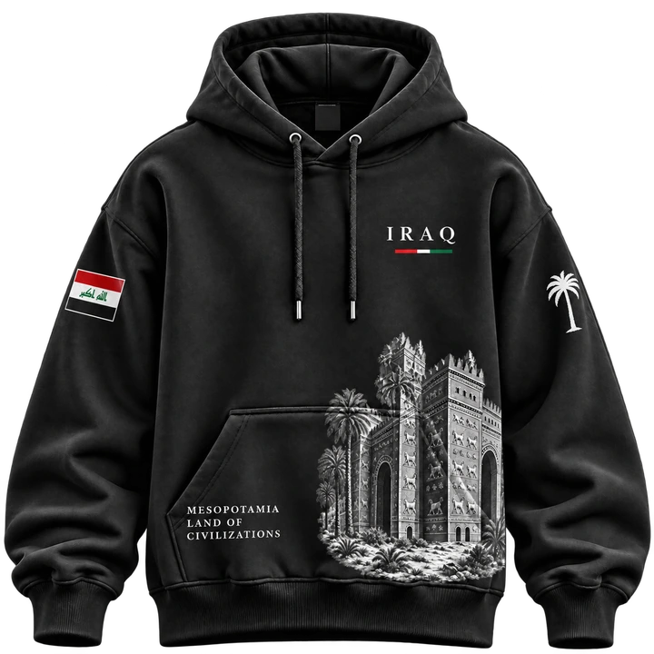 MESOPOTAMIA HOODIE — أسود — الأمام